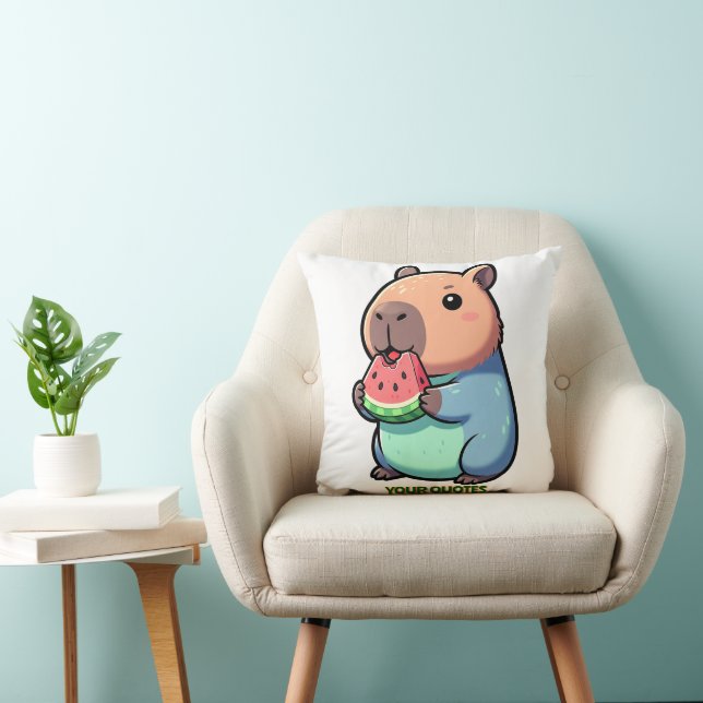 Coussin Capybara Mignon Mangeant de la Pastèque (Chaise)