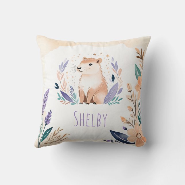 Coussin Capybara personnalisé avec design floral B (Verso)