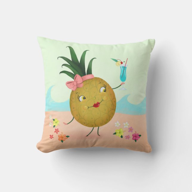 Coussin Caractère d'ananas mignon à la plage (Recto)