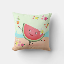 Coussin Caractère et plage de pastèque mignonne