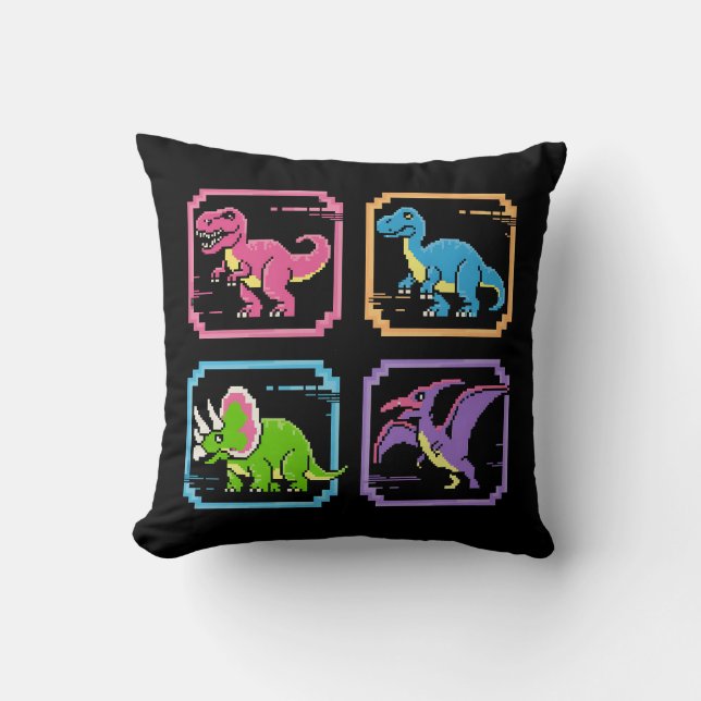 Coussin Caractères de dinosaures d'arcade des années 90 (Recto)