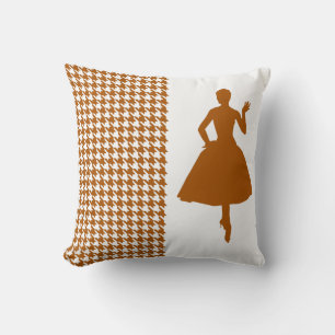 Coussin Caramel Houndstooth moderne avec Silhouette de mod