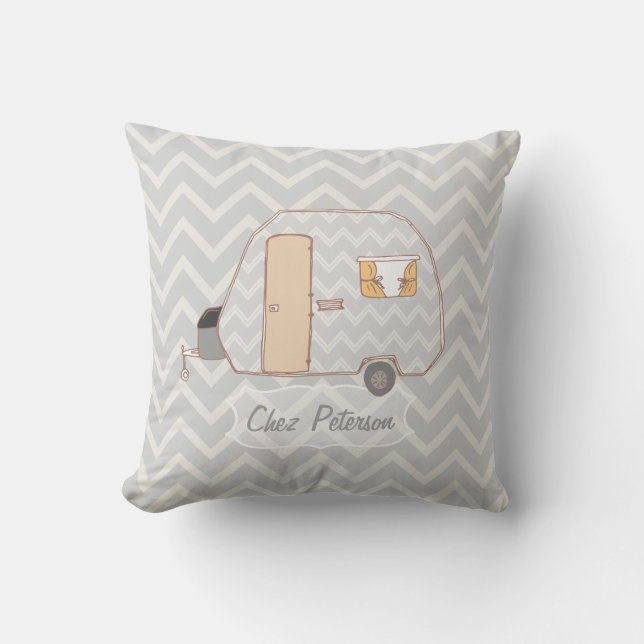 Coussin Caravane Rétro Grise Chevron (Recto)
