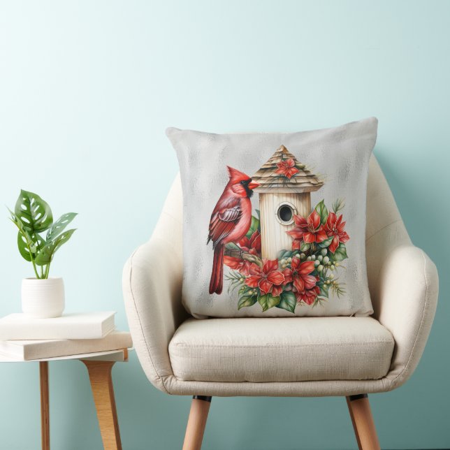 Coussin Cardinal de Noël Rouge à la maison des oiseaux (Chaise)