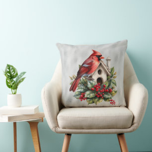 Coussin Cardinal de Noël Rouge à la maison des oiseaux