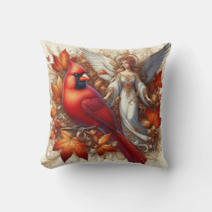 Coussin Cardinal et Ange avec le feuillage d'automne
