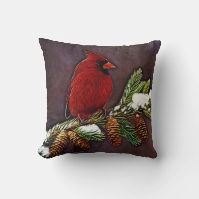 Coussin Cardinal et Pinecones (Recto)