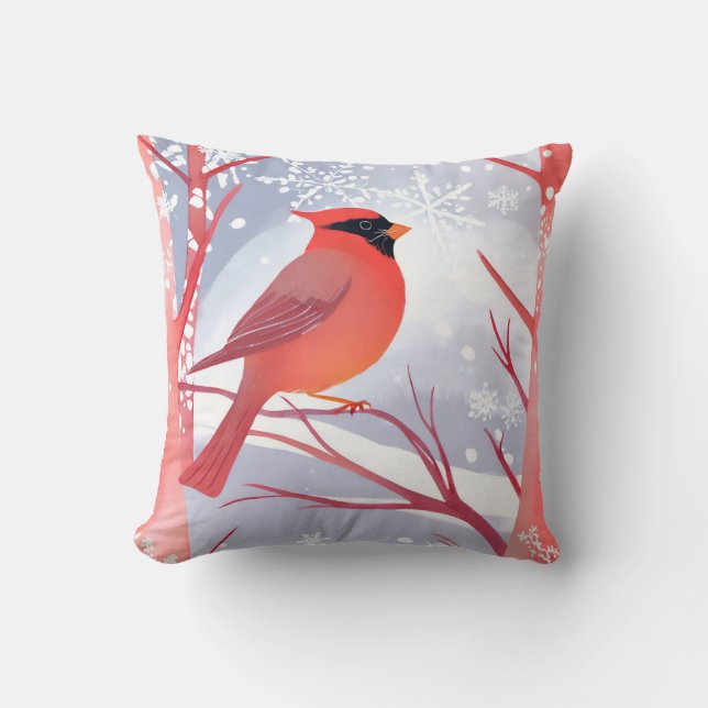 Coussin Cardinal rouge | Belle aquarelle peinture (Recto)