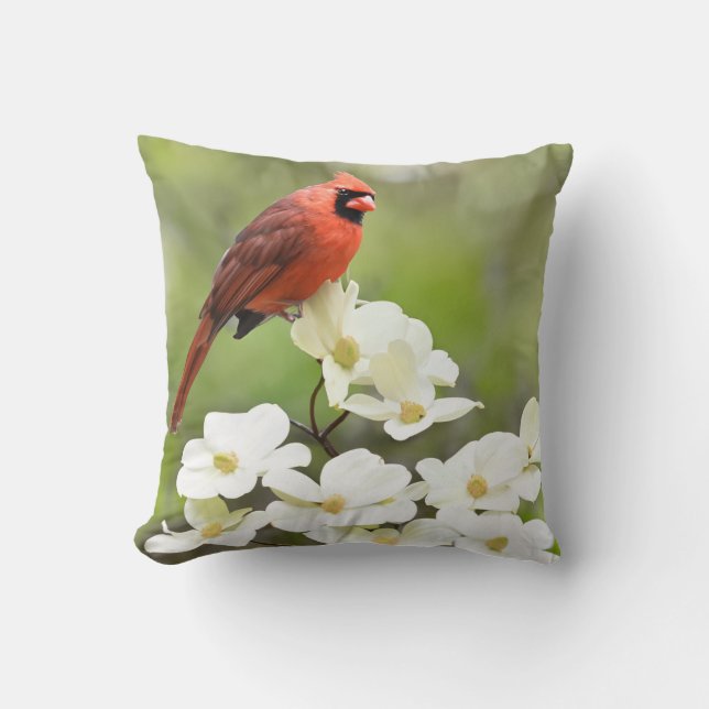 Coussin Cardinal sur Dogwood (Recto)