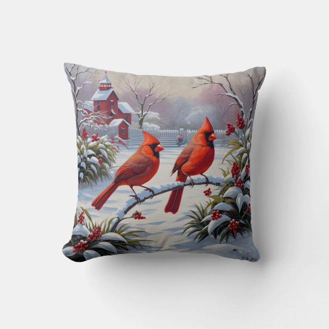 Coussin Cardinaux rouges en hiver (Recto)