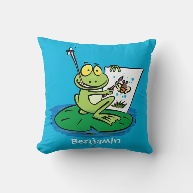 Coussin Caricature amusante de grenouille verte (Recto)