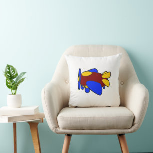 Coussin Caricature d'avion bleu jaune rouge pour enfants