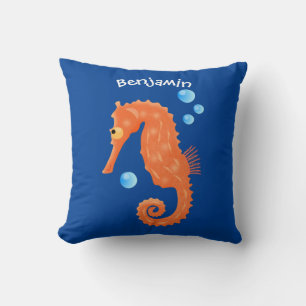 Coussin Caricature de bulles d'hippocampe orange