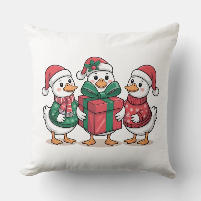 Coussin Caricature de canards de Noël mignons Art-68105 (Recto)