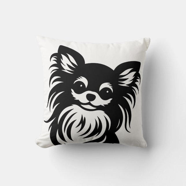 Coussin Caricature de Chihuahua aux cheveux longs mignons (Recto)
