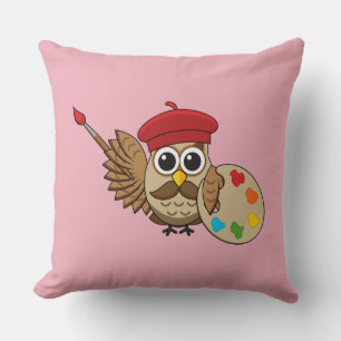 Coussin Caricature de Chouette Peintre Cute