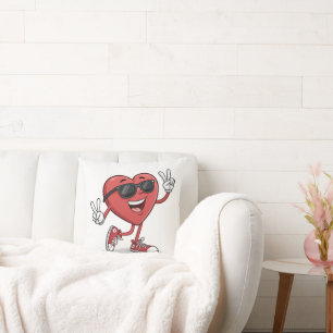 Coussin Caricature de coeur amusant avec lunettes de solei