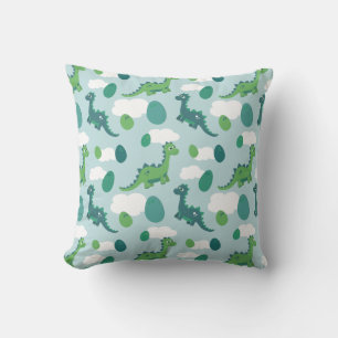 Coussin Caricature de dinosaure bleu vert dans le ciel