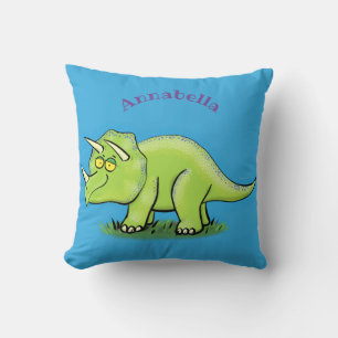 Coussin Caricature de dinosaure de triceratops vert mignon