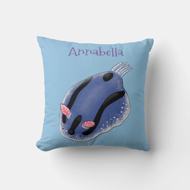 Coussin Caricature de limon bleu nudibranche (Recto)