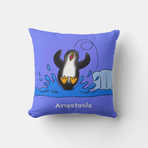 Coussin Caricature de manchot joyeux sautant