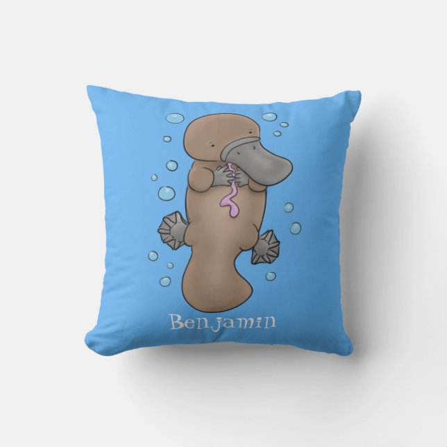 Coussin Caricature de platypus bébé très heureuse (Recto)