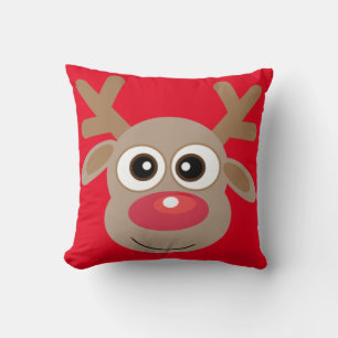 Coussin Caricature de Reindeer Noël rouge