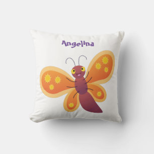Coussin Caricature joli papillon orange