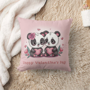 Coussin Caricature mignonne Panda Les amoureux Coeurs Sain