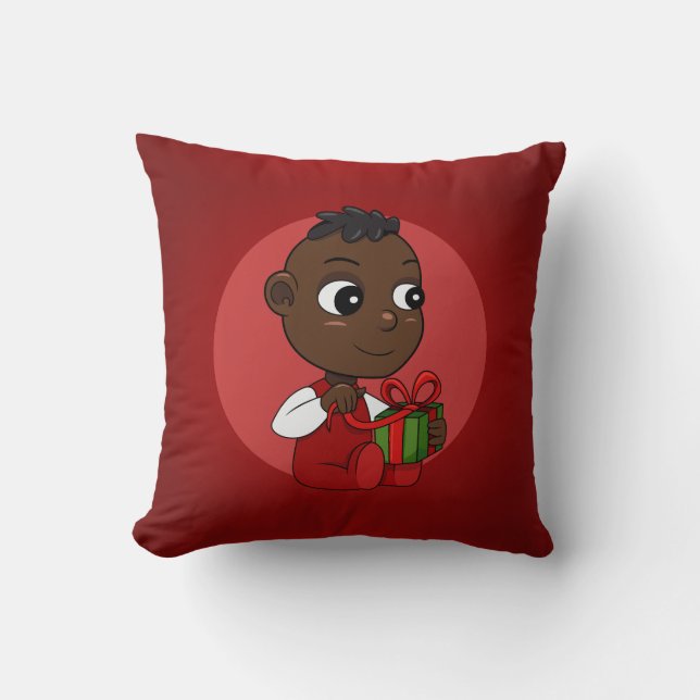 Coussin Caricature pour bébé afro-américain de Noël (Recto)
