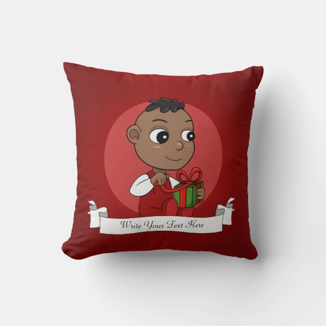 Coussin Caricature pour bébé afro-américain de Noël (Recto)