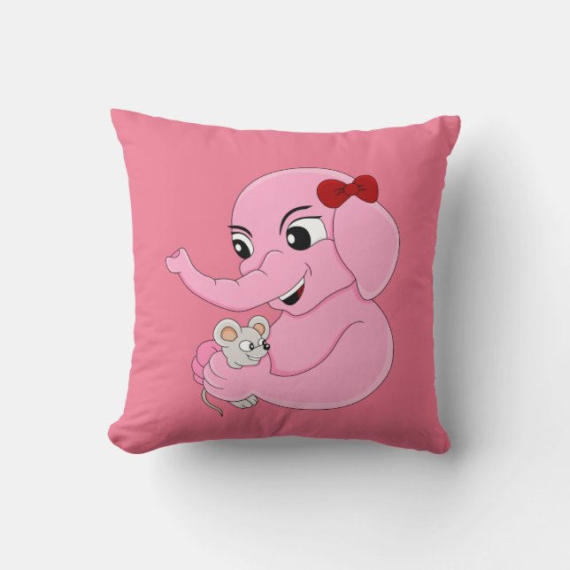 Coussin Caricature pour fille éléphante mignonne lancer or (Recto)