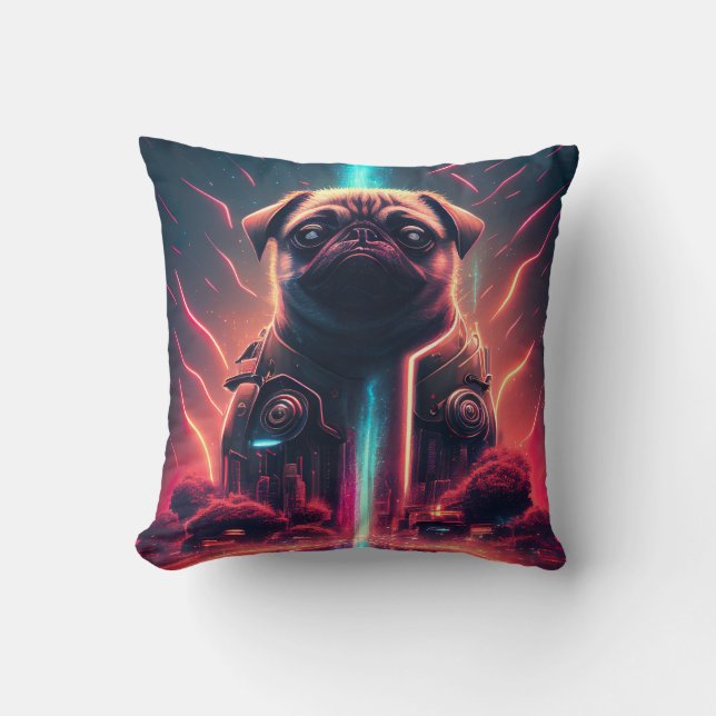 Coussin Carlin adorable en costume robotique futuriste (Recto)