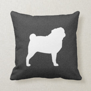 Coussin Carlin blanc Silhouette Gris de fusain  Amoureux d