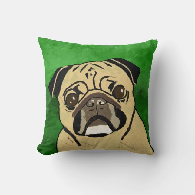 Coussin Carlin Chien Aquarelle Art Portrait (Recto)