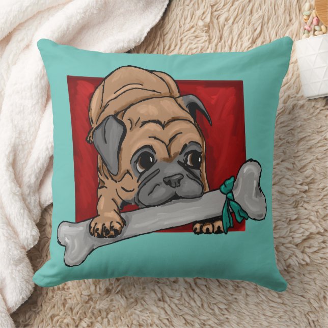 Coussin Carlin mignon avec gros os (Couverture)