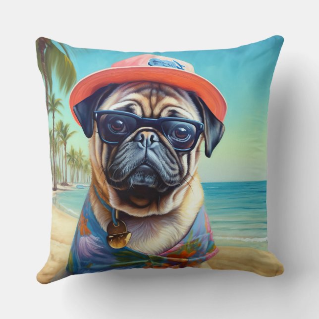 Coussin Carlin sur la plage, cadeau d'été pour amoureux de (Verso)