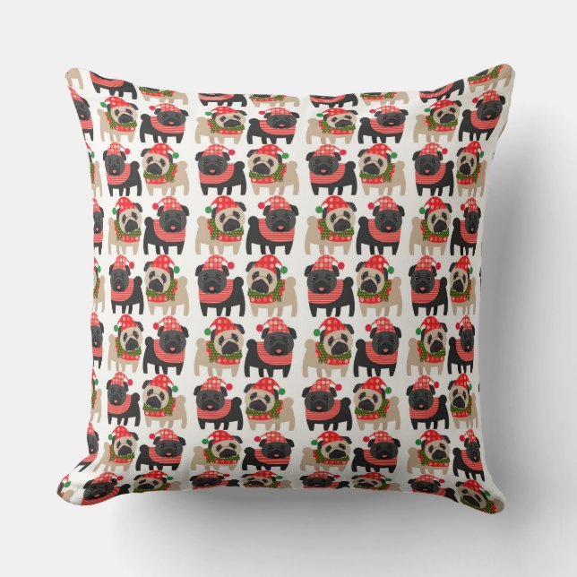 Coussin Carlins de Noël adorables Noir et Foi (Recto)