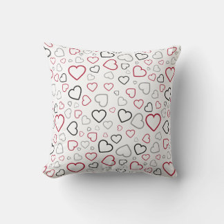 Coussin Carmin Red Grey Happy Hearts motif