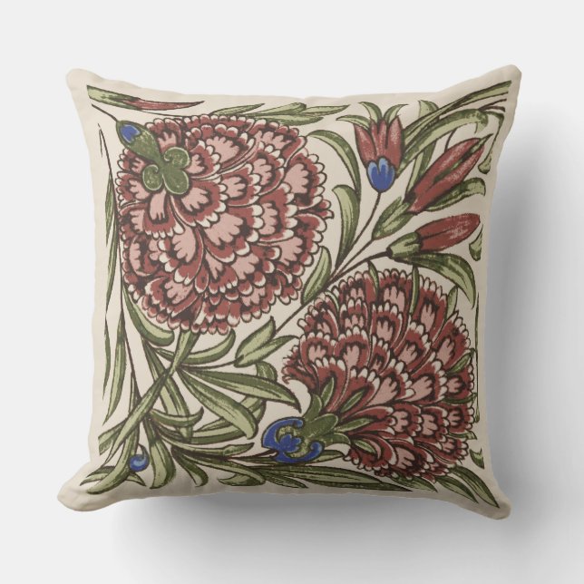 Coussin Carnation Carrelage Fleur Antique Art Rustique (Recto)