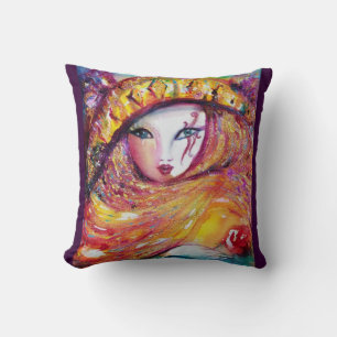 COUSSIN CARNAVAL EN JAUNE D'OR AVEC ROSE ROUGE