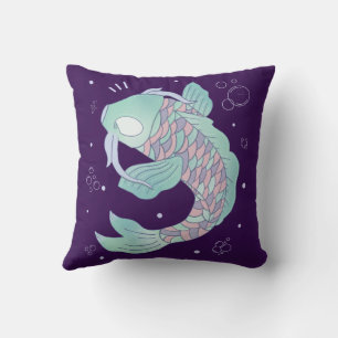 Coussin Carpe Koi Pastel Art Populaire Fantaisiste Sous-