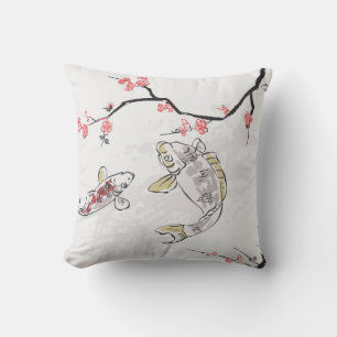 Coussin carpe koi poisson nature paysage vue croquis illus
