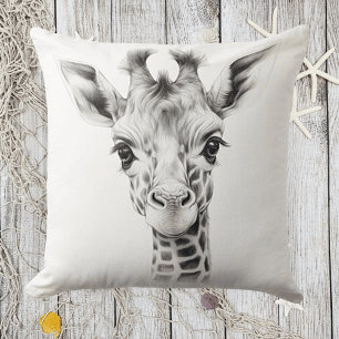 Coussin carré bébé girafe noir et blanc à jeter