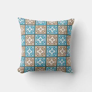 Coussin Carré bleu et marron motif lancer l'oreiller