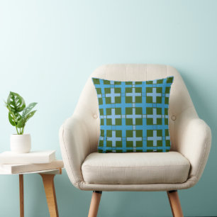 Coussin Carré Check Motif bleu vert