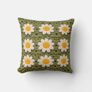 Coussin Carré de grand-mère Daisy verte Motif de crochet f
