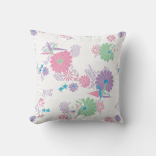 Coussin Carré de grues et de fleurs en papier d'o