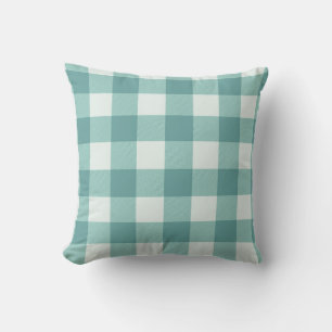 Coussin Carré de plaid rustique de ferme sarcelle blanc bu