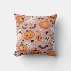 Coussin Carré d'Halloween mignon - Citrouilles et